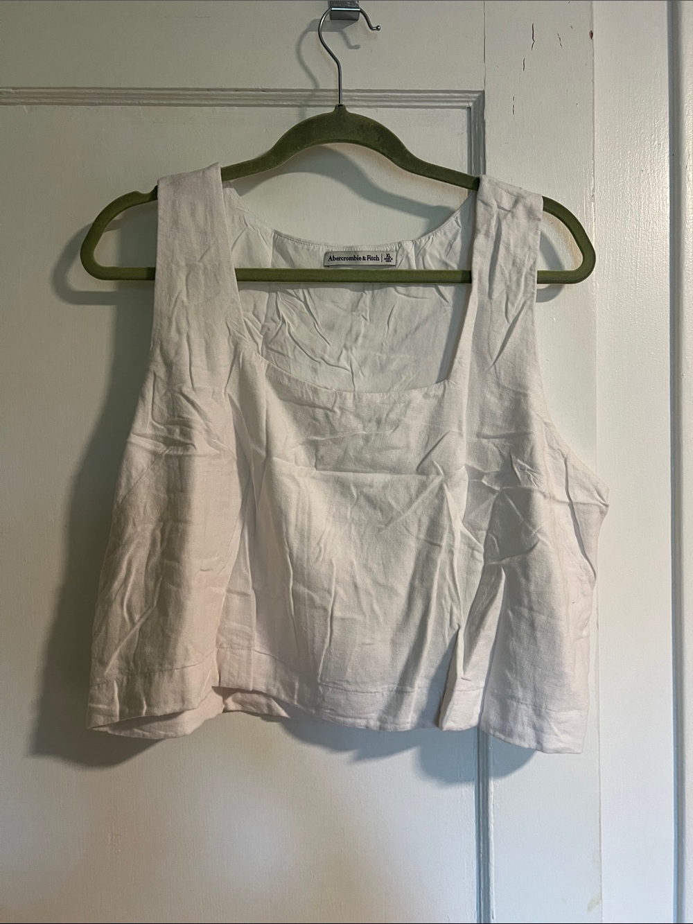 Abercrombie & Fitch White Linen Blend Square Neck Tank Top, XL